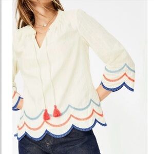 Boden Willa Embroidered Boho Resortwear Vacation Peasant Beachy Blouse Top Sz 4
